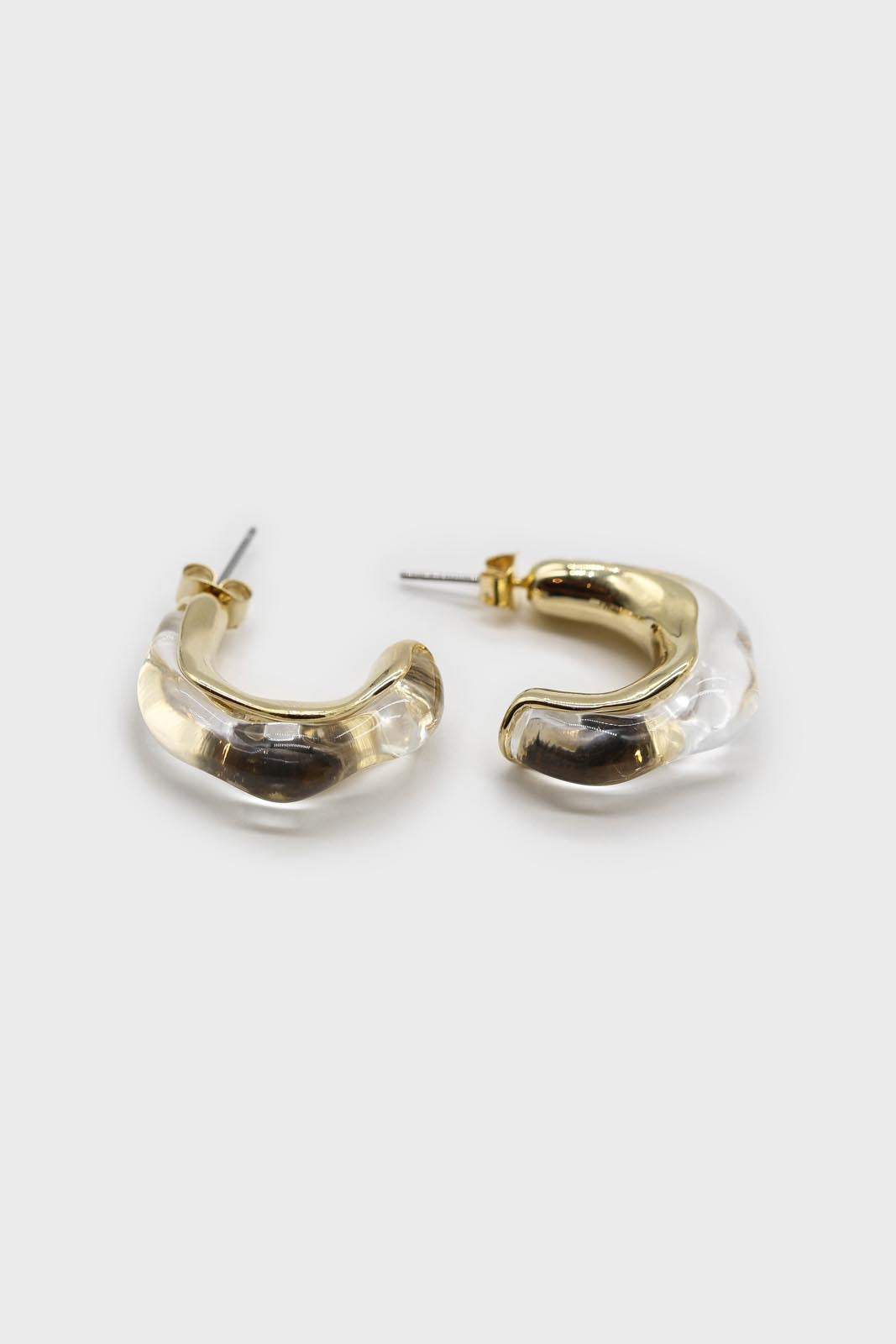 Gold and clear stud hoop earrings