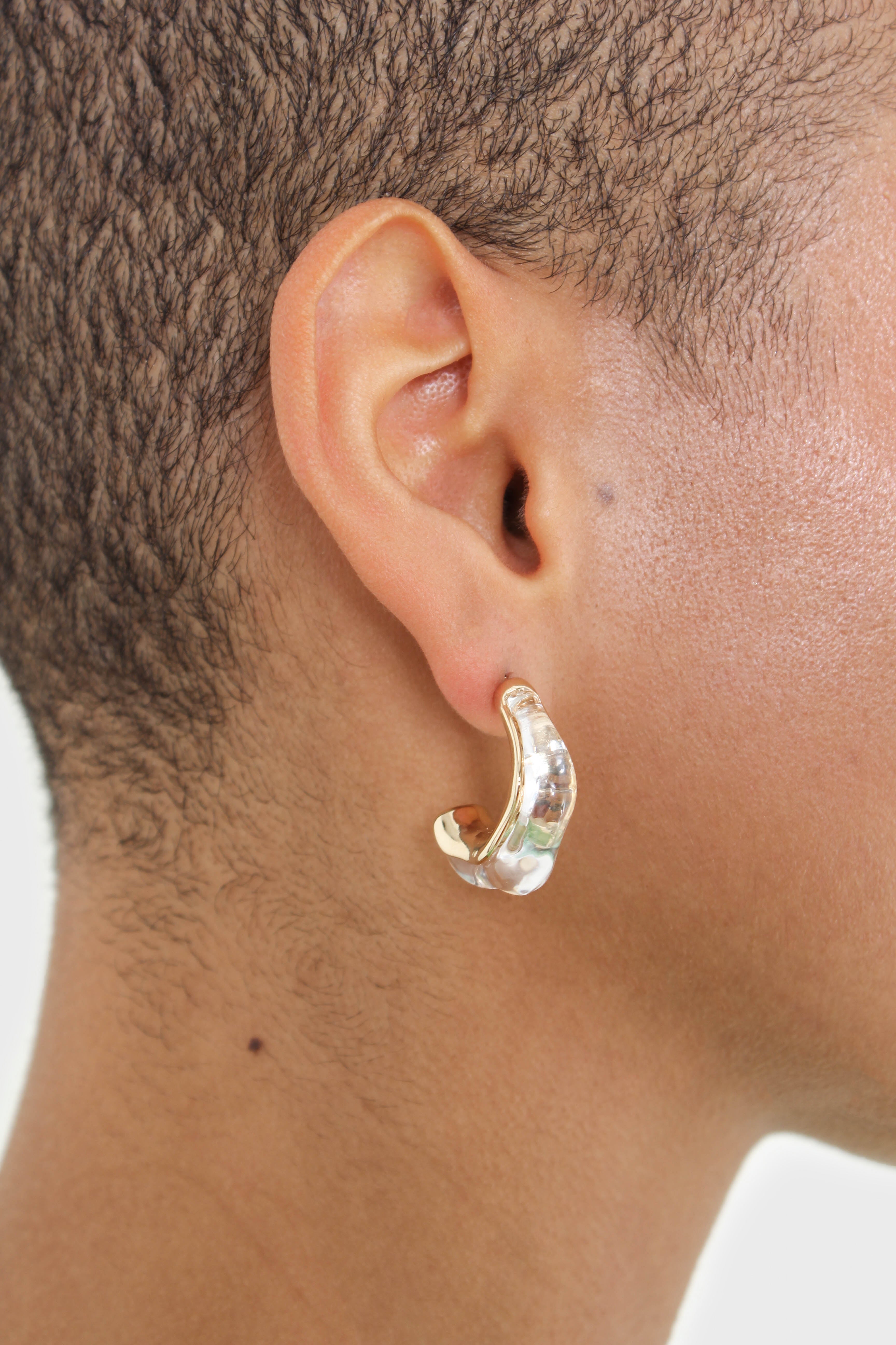Gold and clear stud hoop earrings