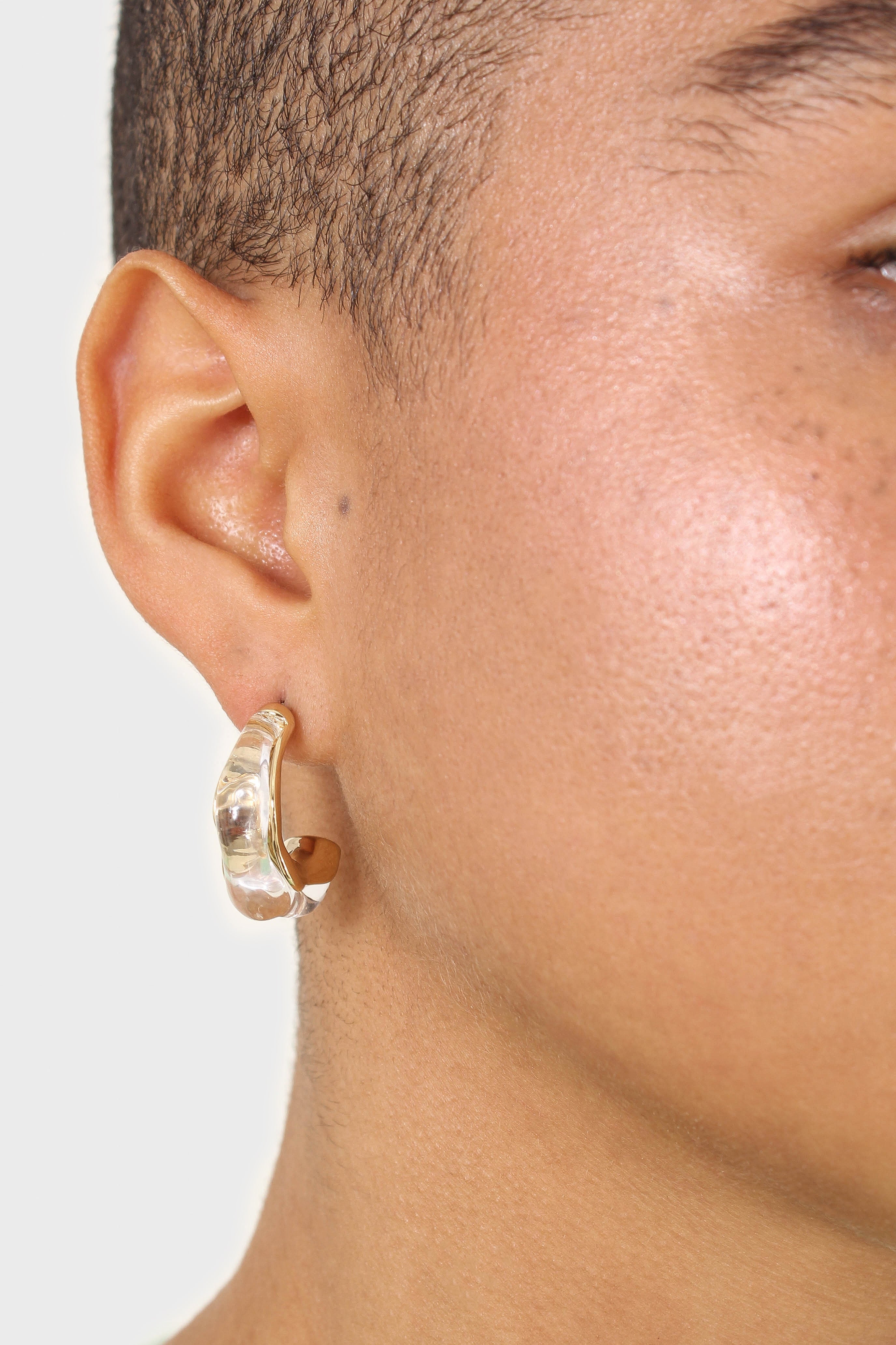 Gold and clear stud hoop earrings
