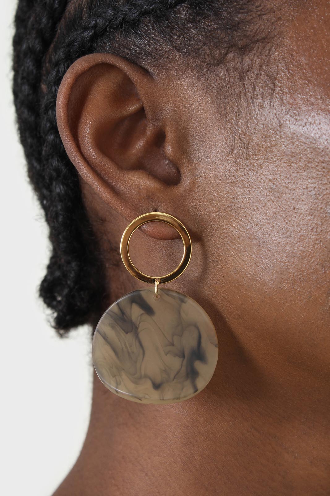 Gold and khaki circle earrings