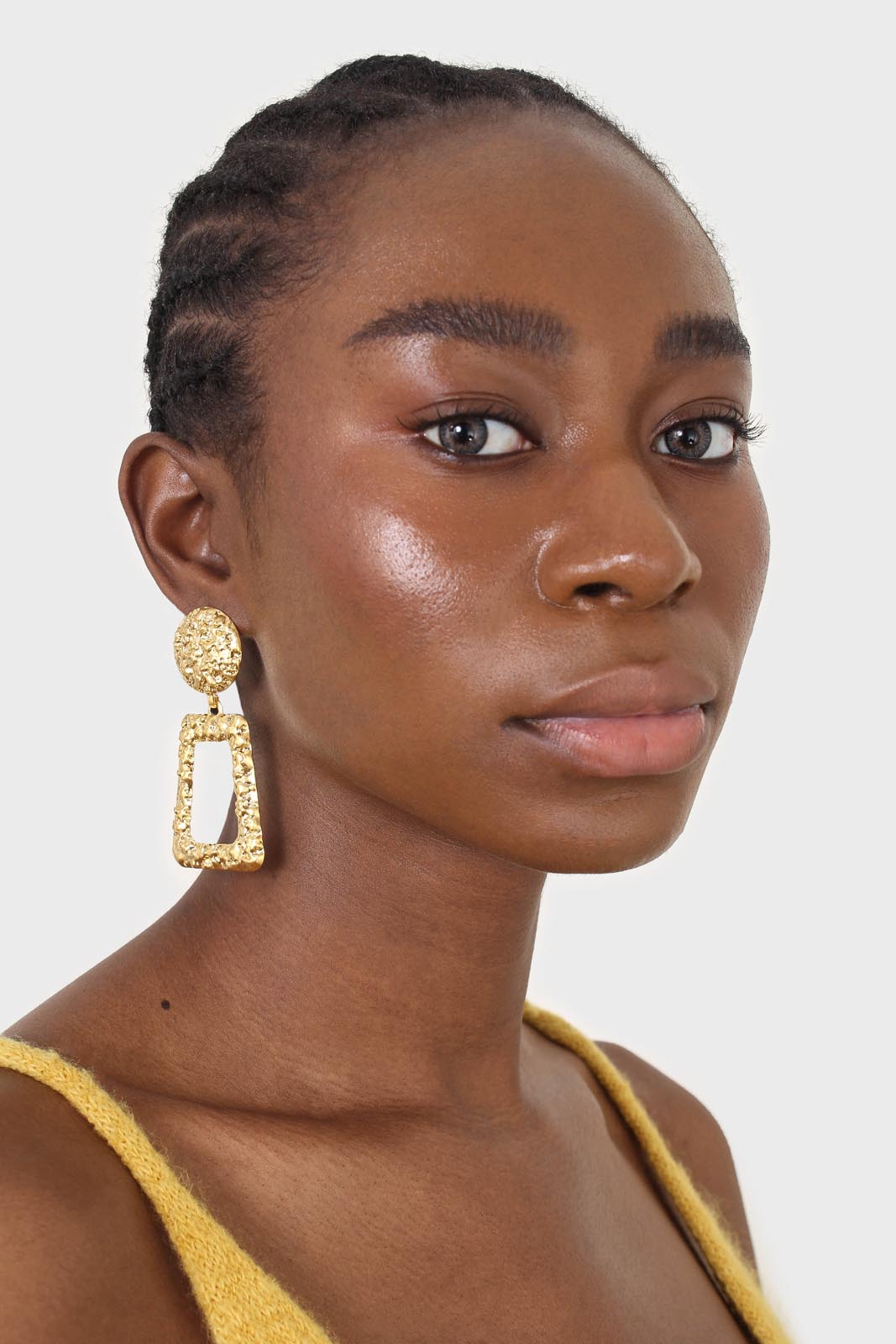 Gold irregular texture rectangle earrings