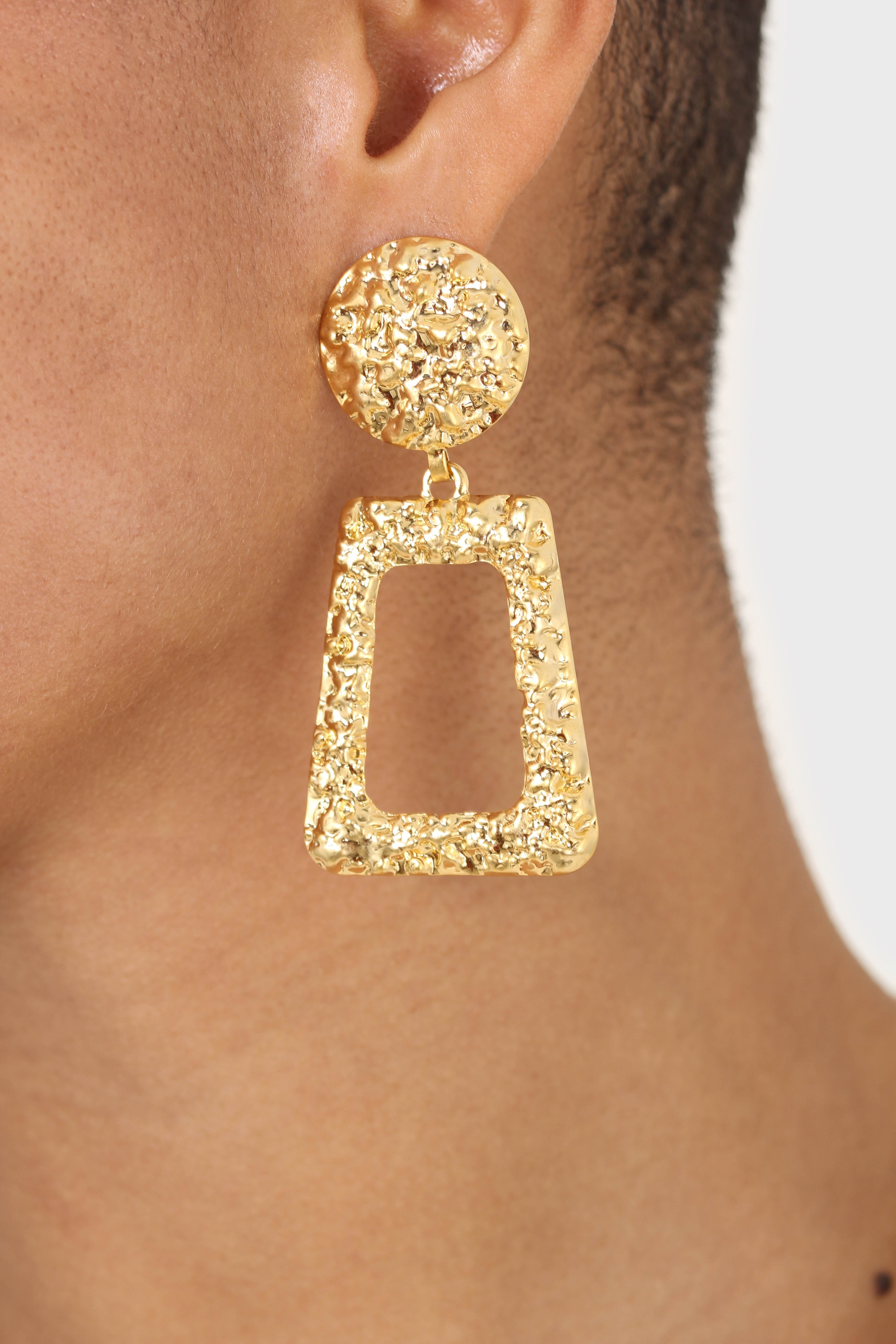 Gold irregular texture rectangle earrings