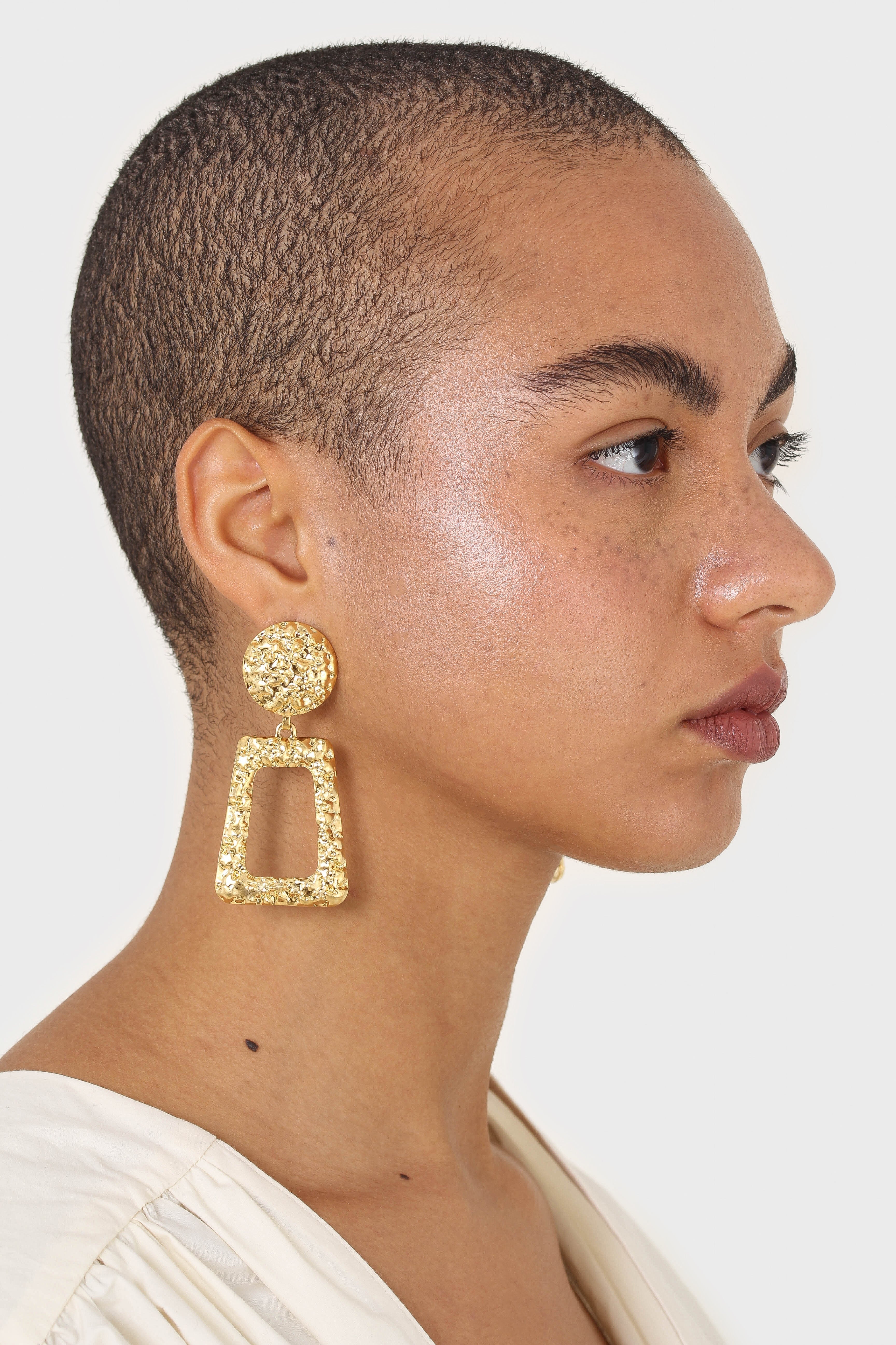 Gold irregular texture rectangle earrings
