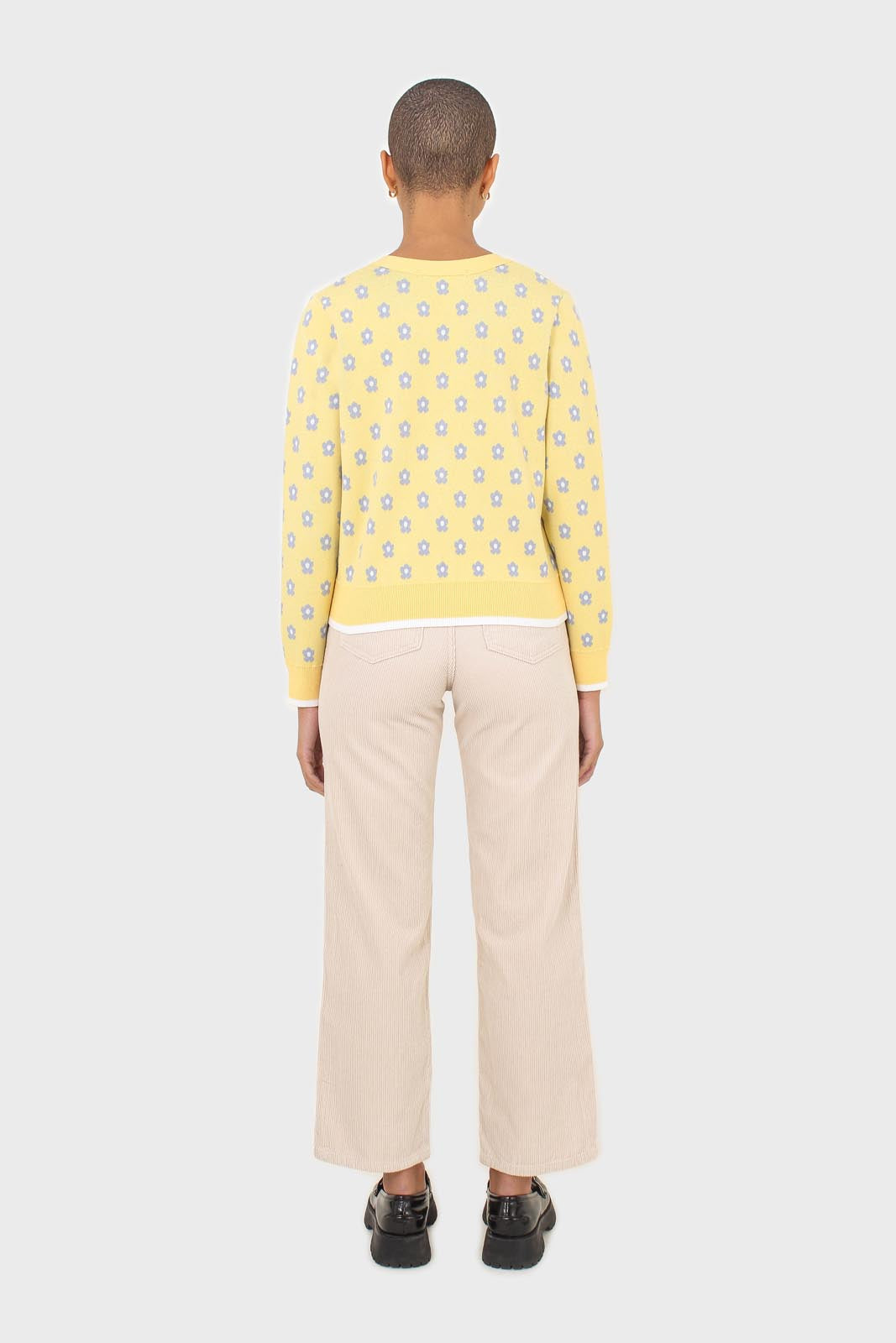 Yellow and blue intarsia daisy cardigan