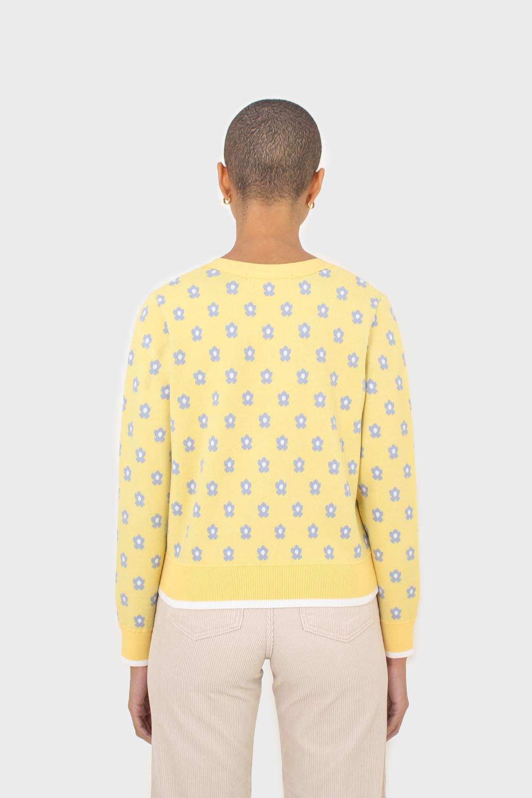 Yellow and blue intarsia daisy cardigan