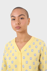 Yellow and blue intarsia daisy cardigan
