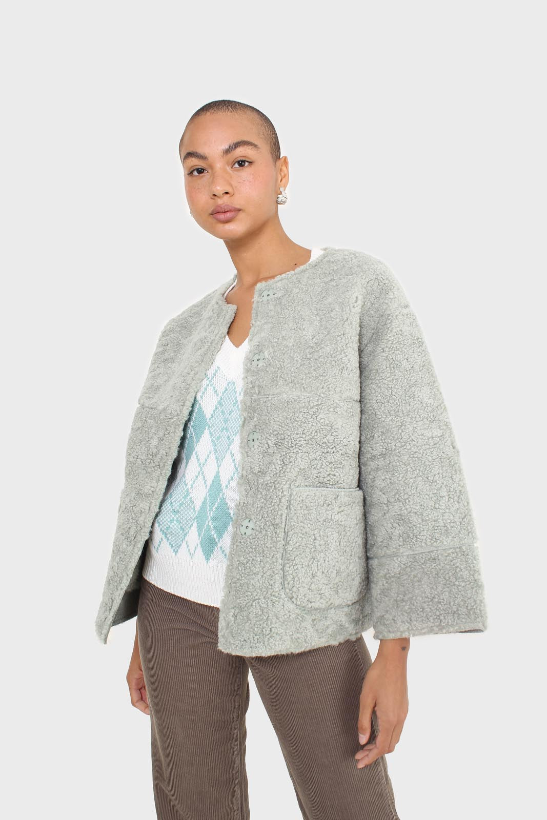 Mint oversized pocket teddy jacket