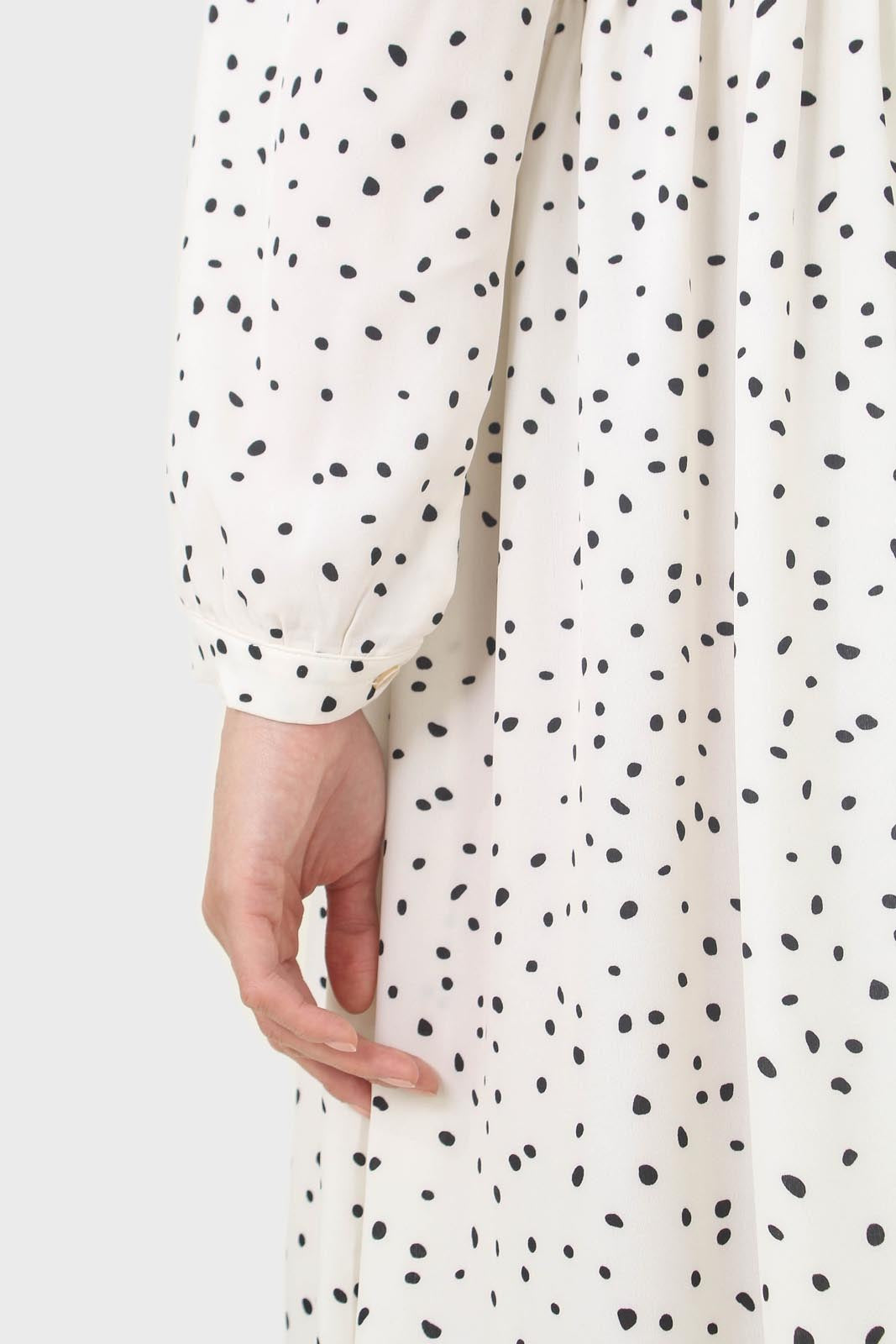 Ivory and black polka dot decorative collar dress