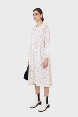 Ivory and black polka dot decorative collar dress