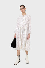 Ivory and black polka dot decorative collar dress