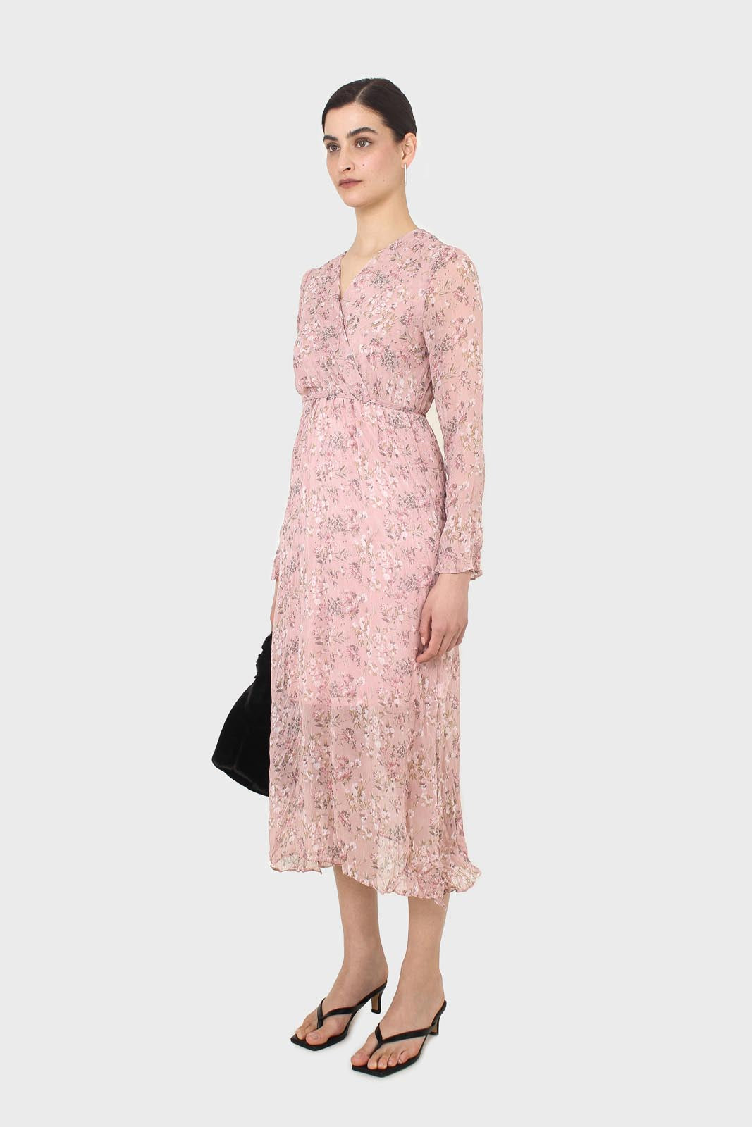Dusty pink creased effect midi dress