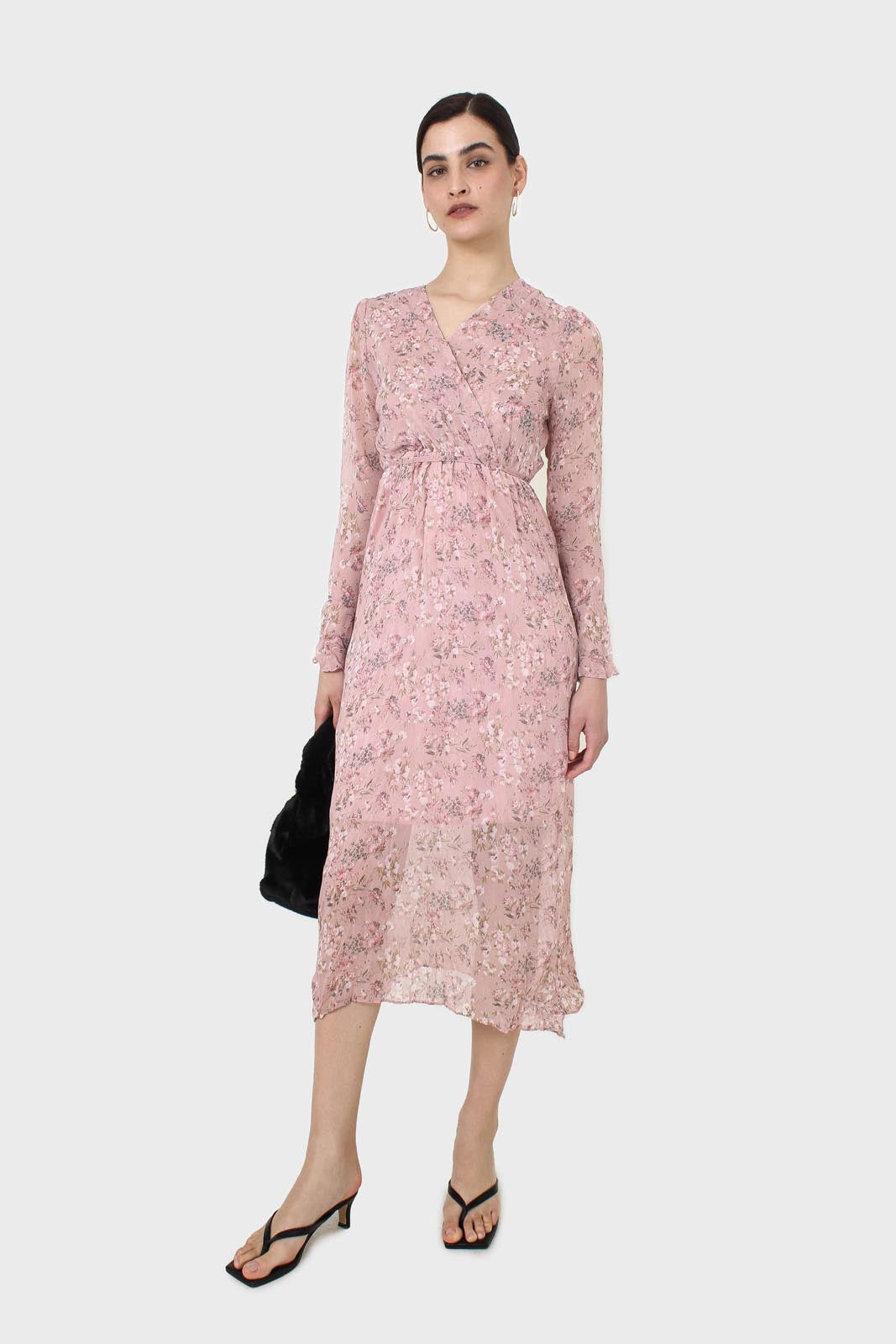 Dusty pink creased effect midi dress