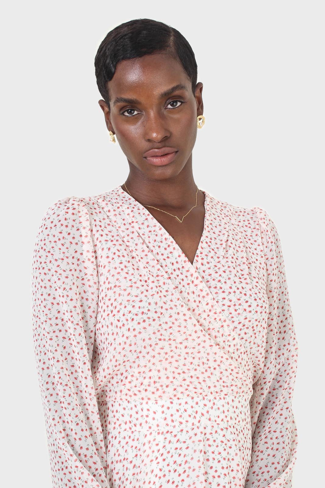 Ivory and red tiny flower print dress