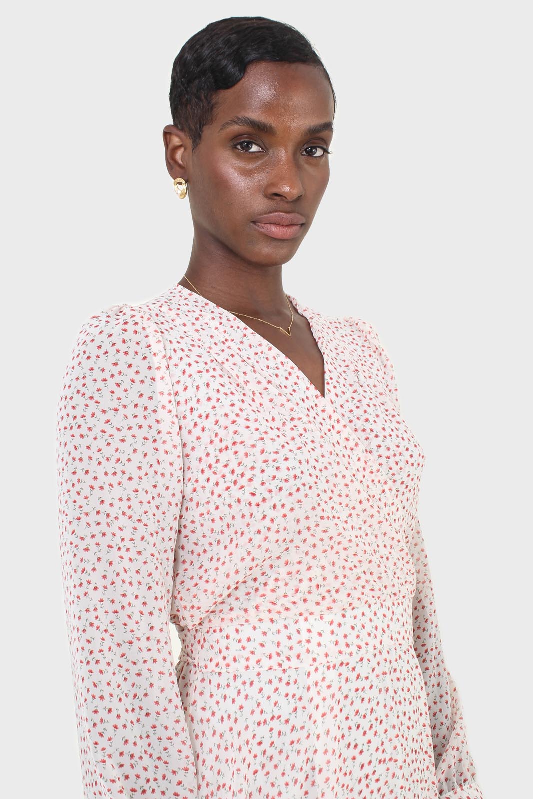 Ivory and red tiny flower print dress