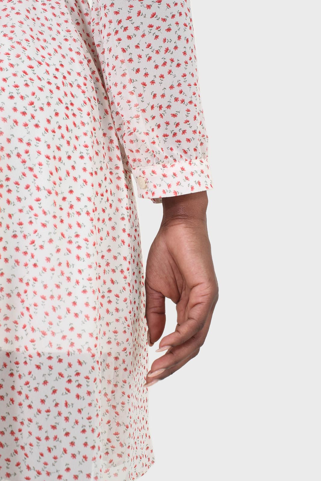 Ivory and red tiny flower print dress