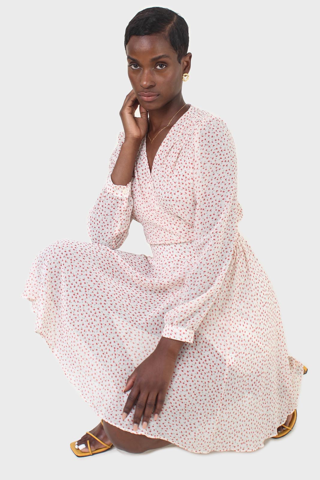 Ivory and red tiny flower print dress