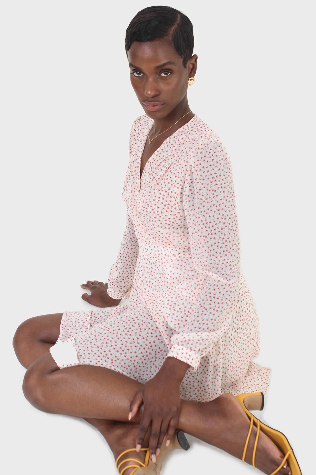 Ivory and red tiny flower print dress