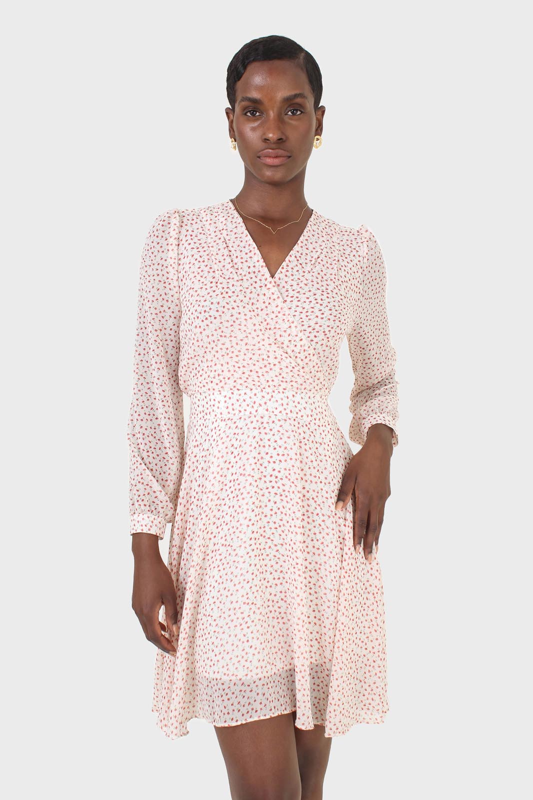 Ivory and red tiny flower print dress