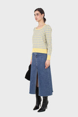 Yellow and blue checked knit top