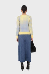 Yellow and blue checked knit top