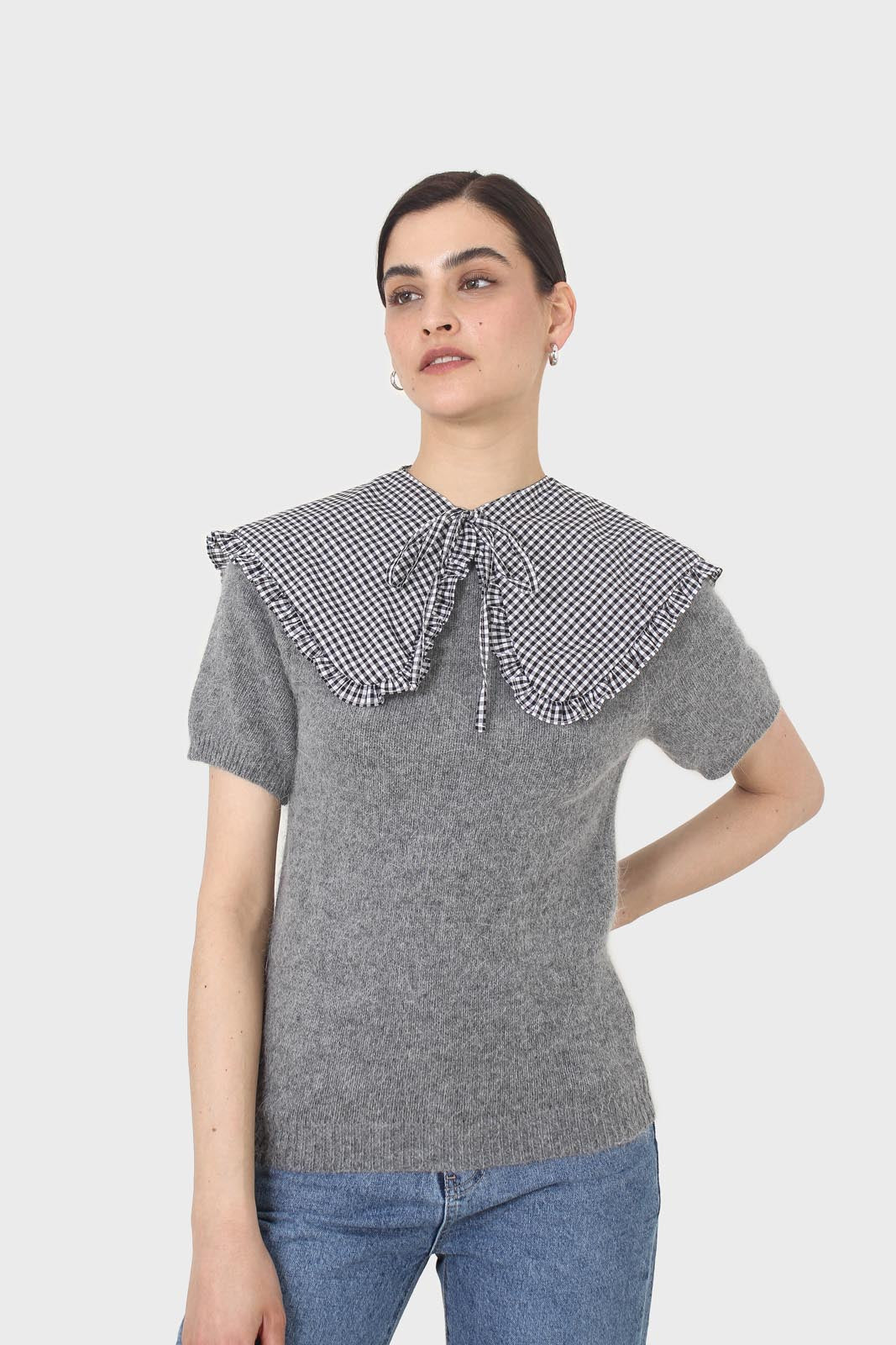 Black and white gingham detachable collar