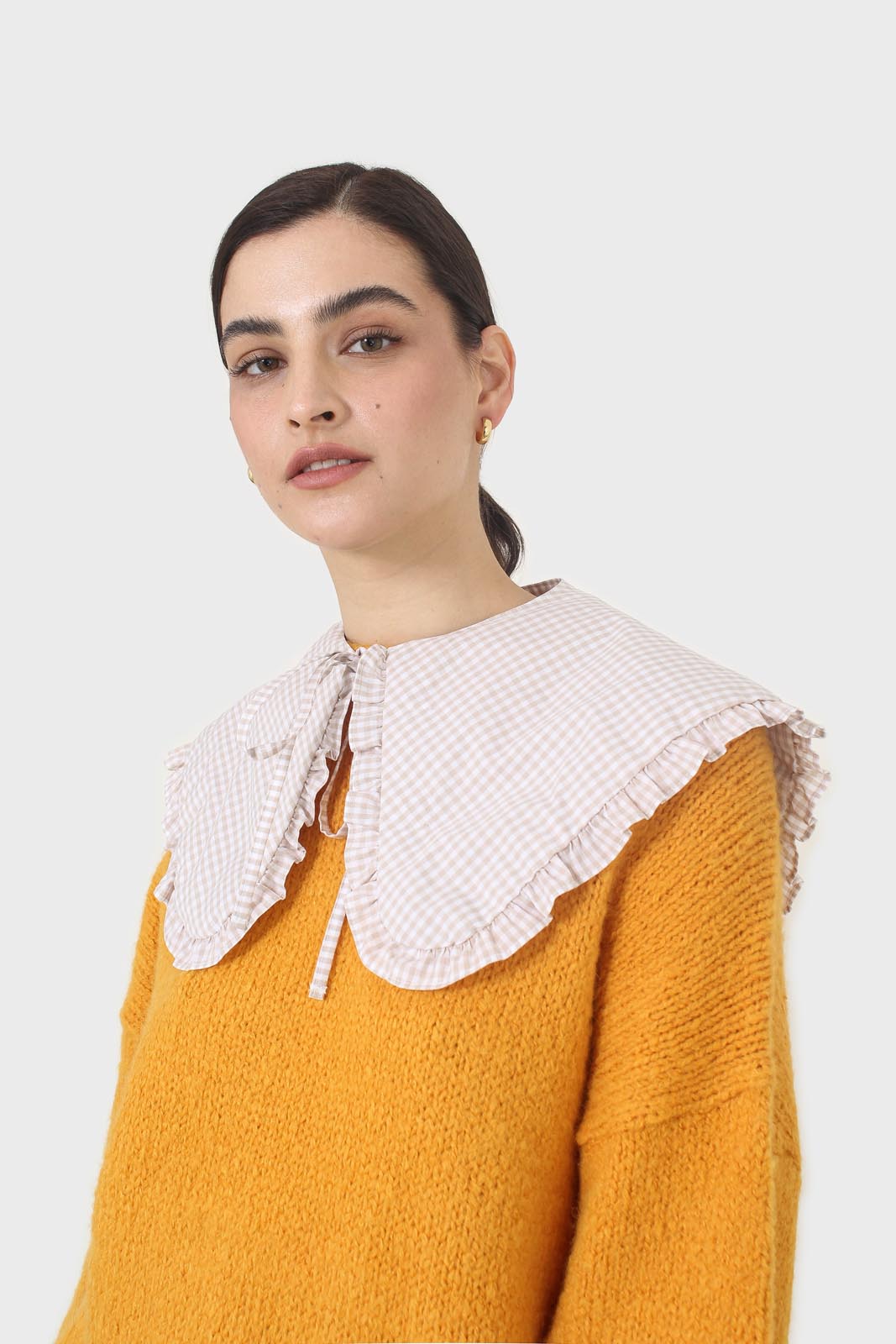 Beige and white gingham detachable collar