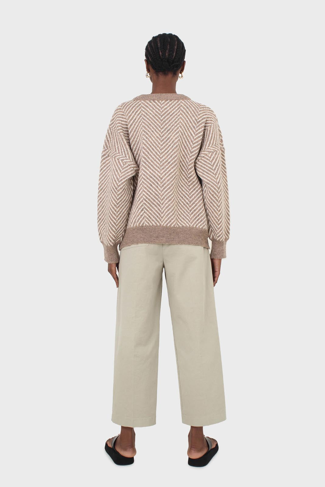 Brown and ivory herringbone jumper
