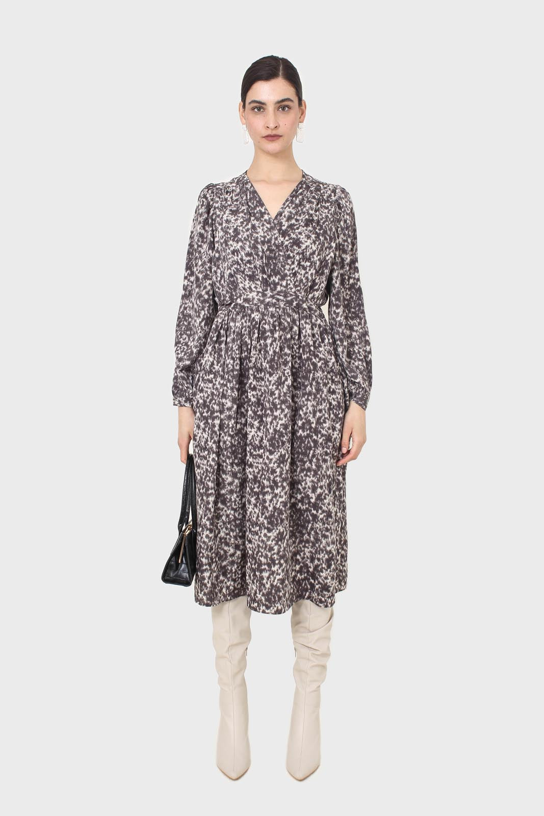 Grey and ivory dapple print maxi dress