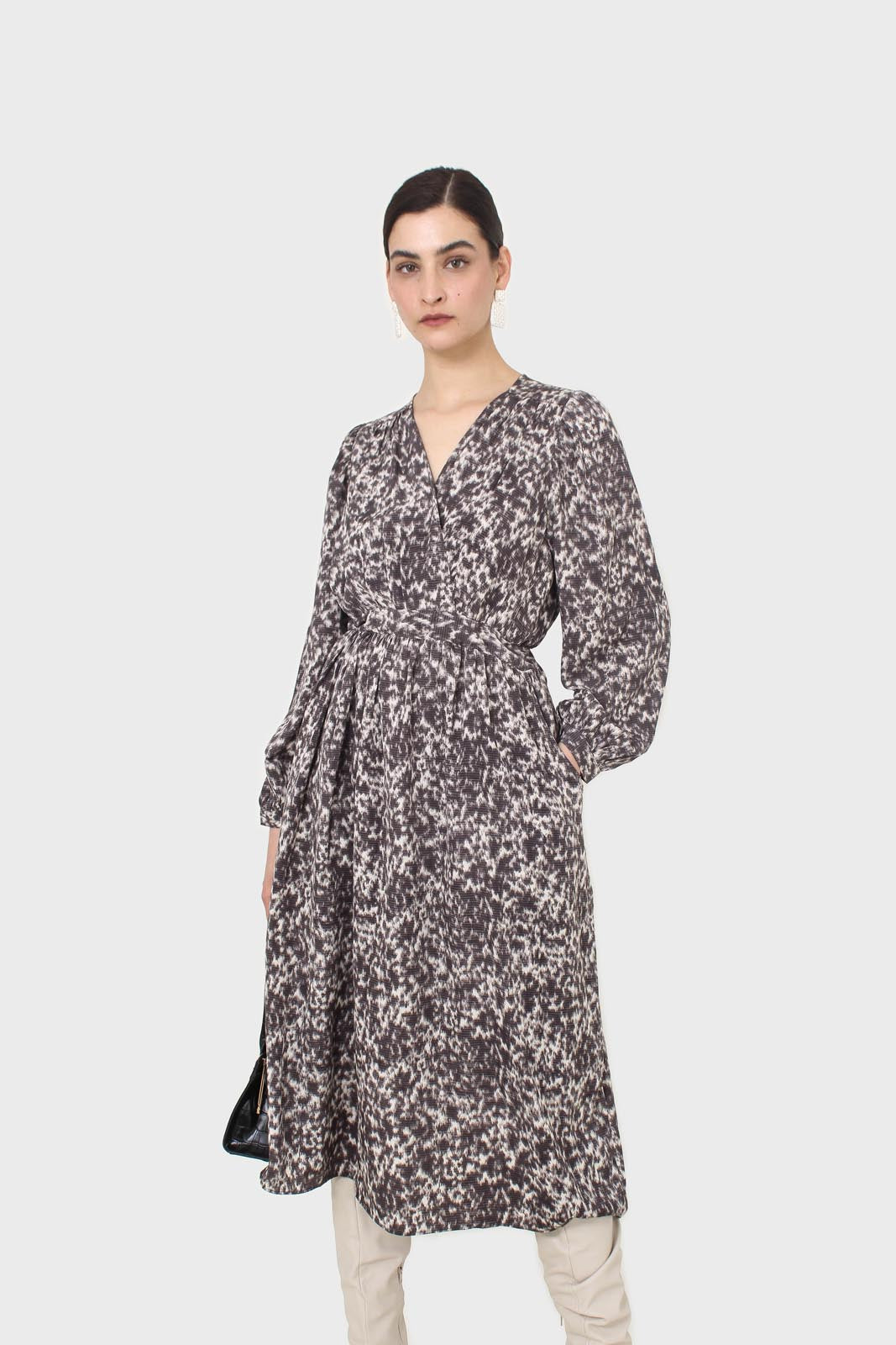Grey and ivory dapple print maxi dress