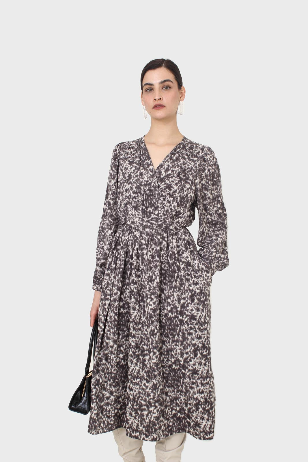 Grey and ivory dapple print maxi dress