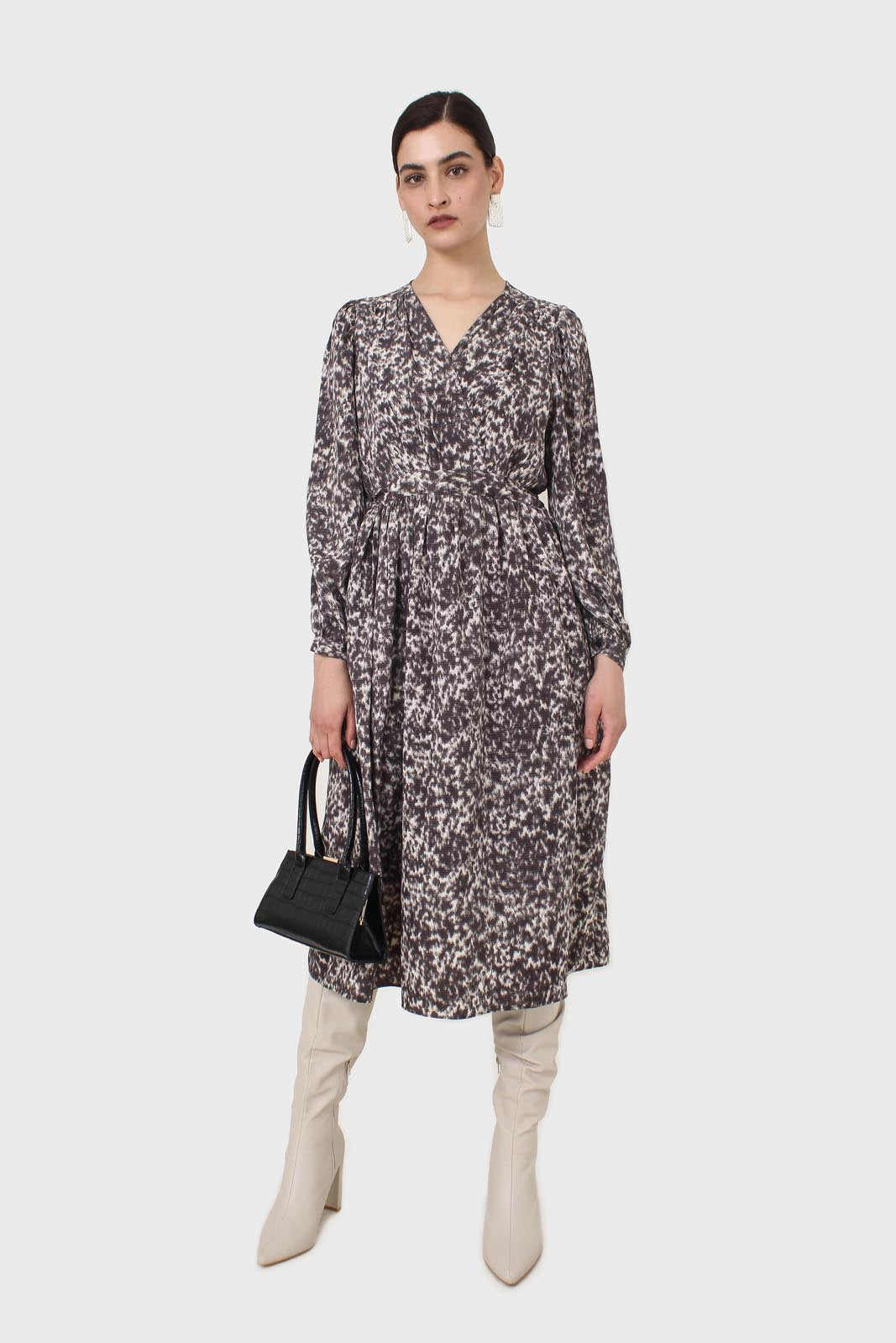 Grey and ivory dapple print maxi dress
