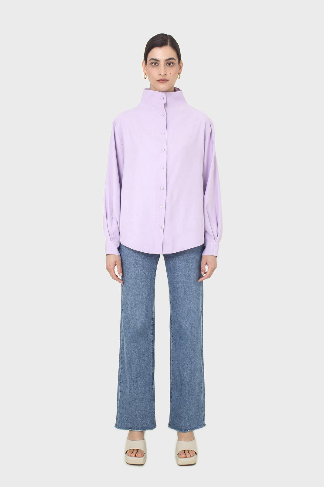 Lilac mock neck collar shirt