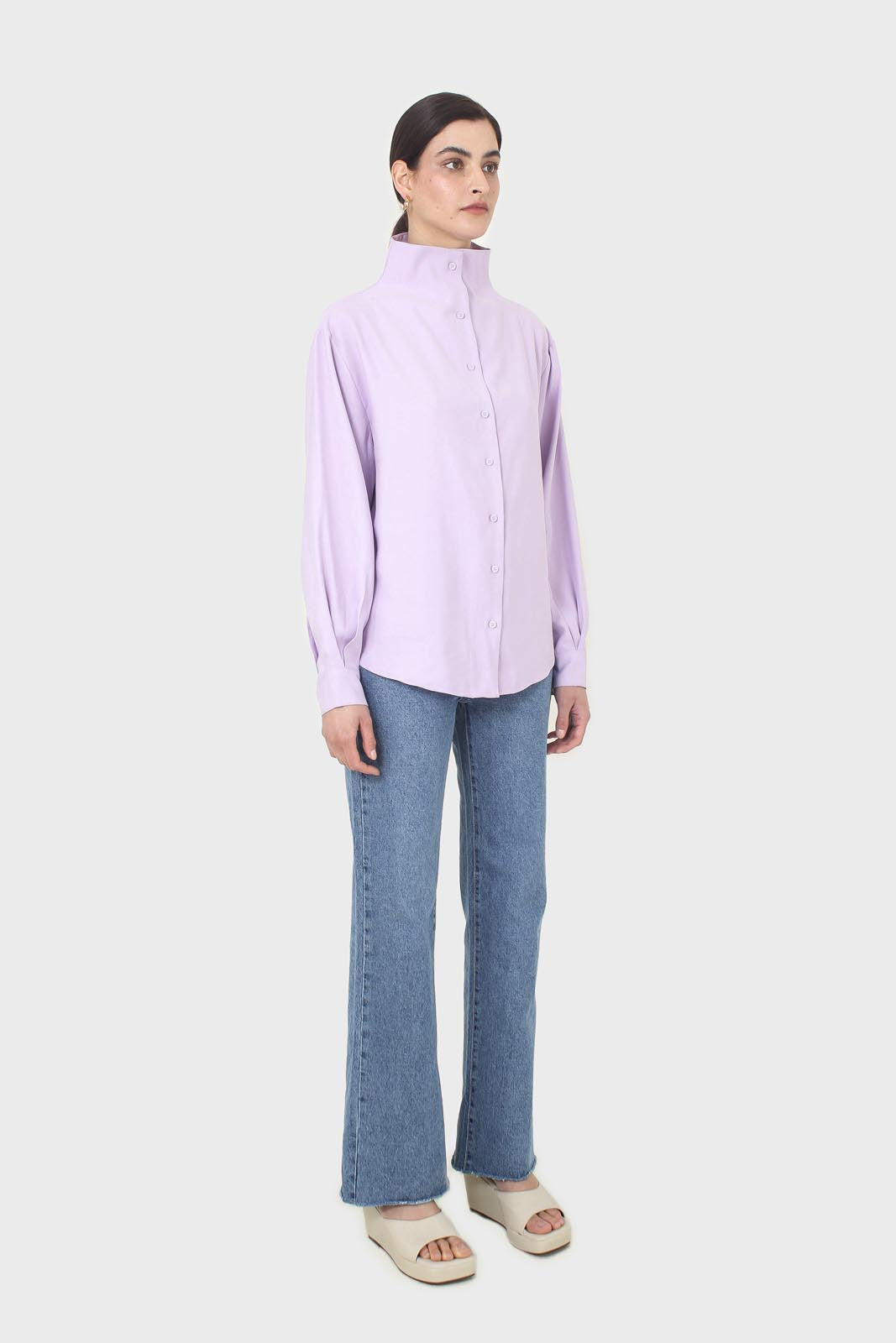 Lilac mock neck collar shirt
