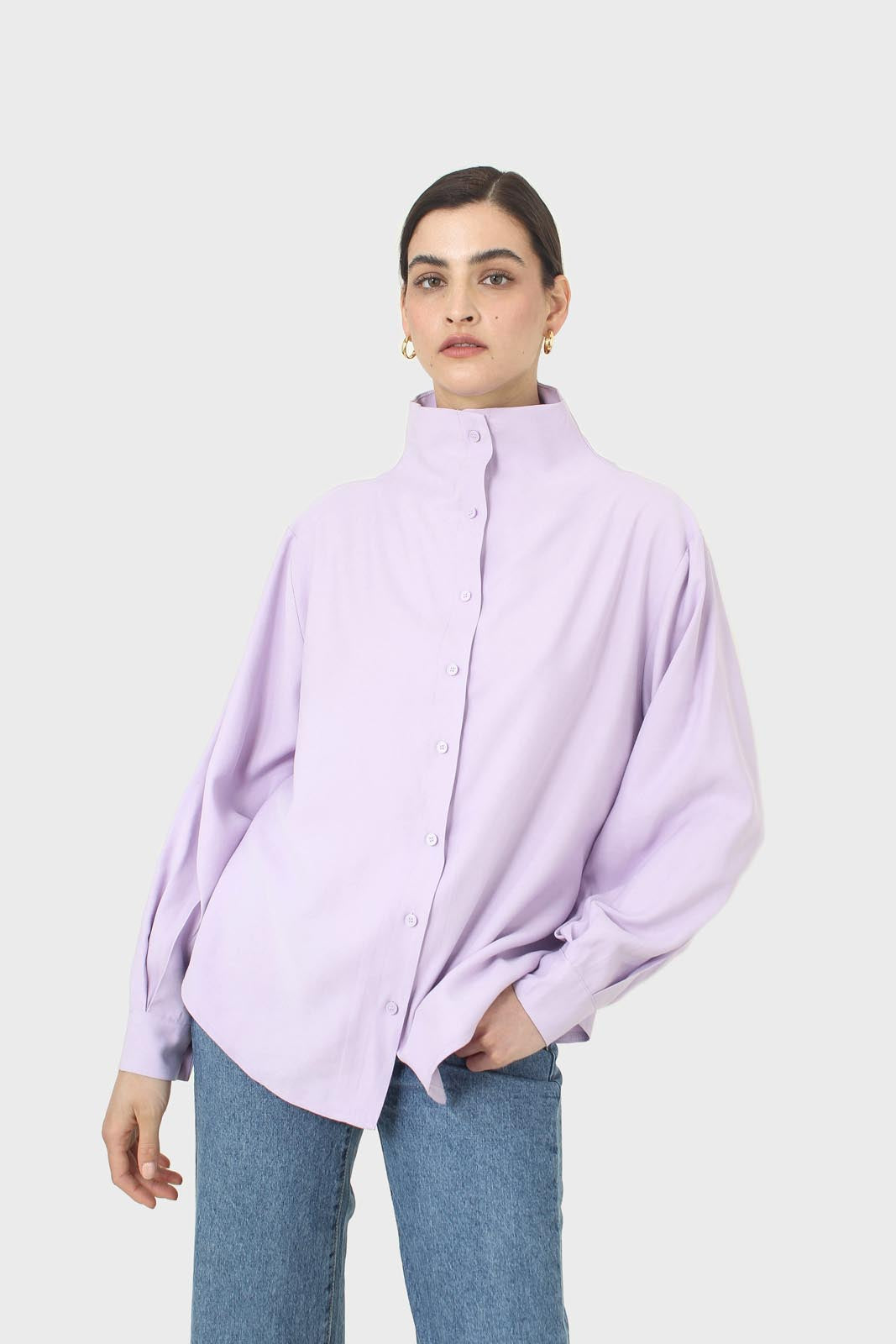 Lilac mock neck collar shirt