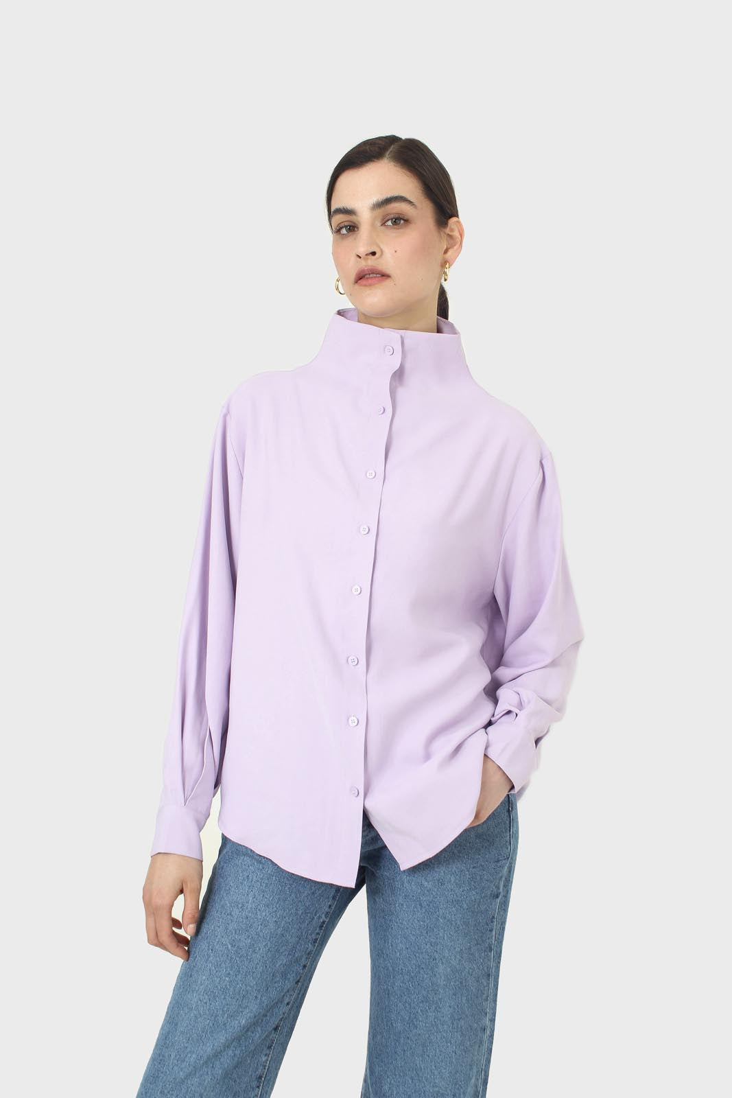 Lilac mock neck collar shirt