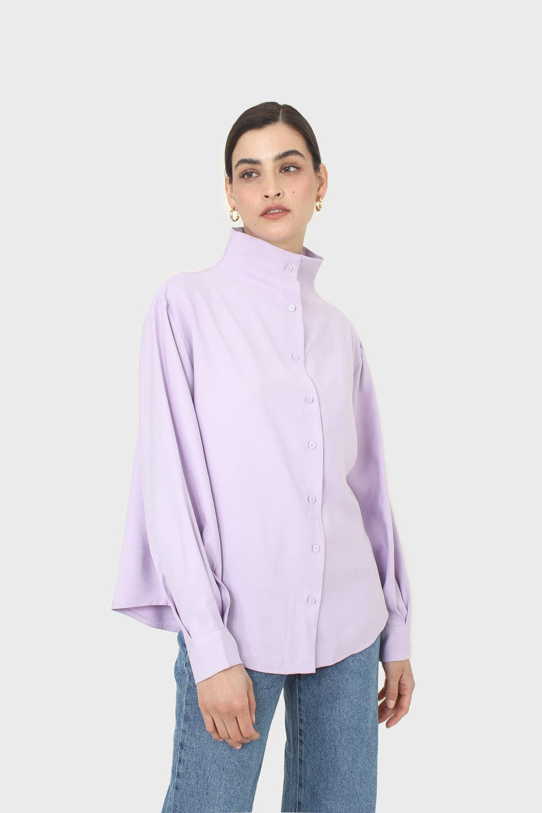 Lilac mock neck collar shirt