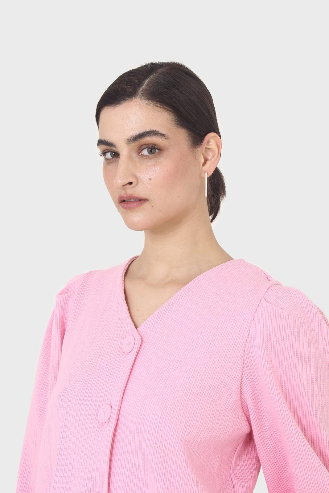 Pink and ivory detachable lace collar cardigan