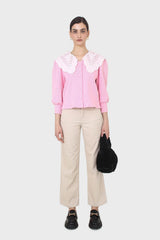 Pink and ivory detachable lace collar cardigan