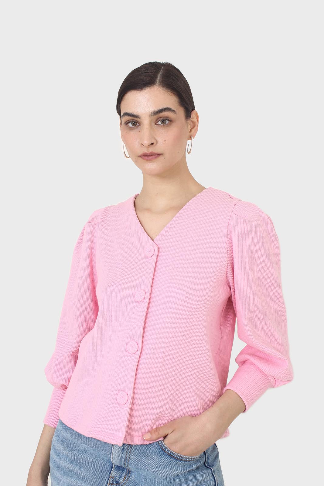 Pink and ivory detachable lace collar cardigan