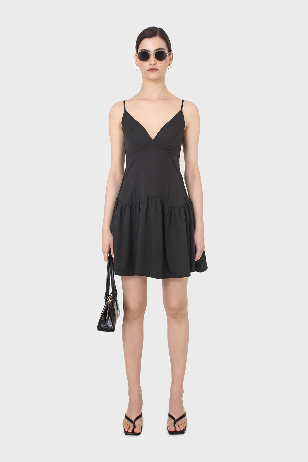 Black spaghetti strap tie back mini dress