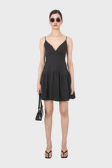 Black spaghetti strap tie back mini dress