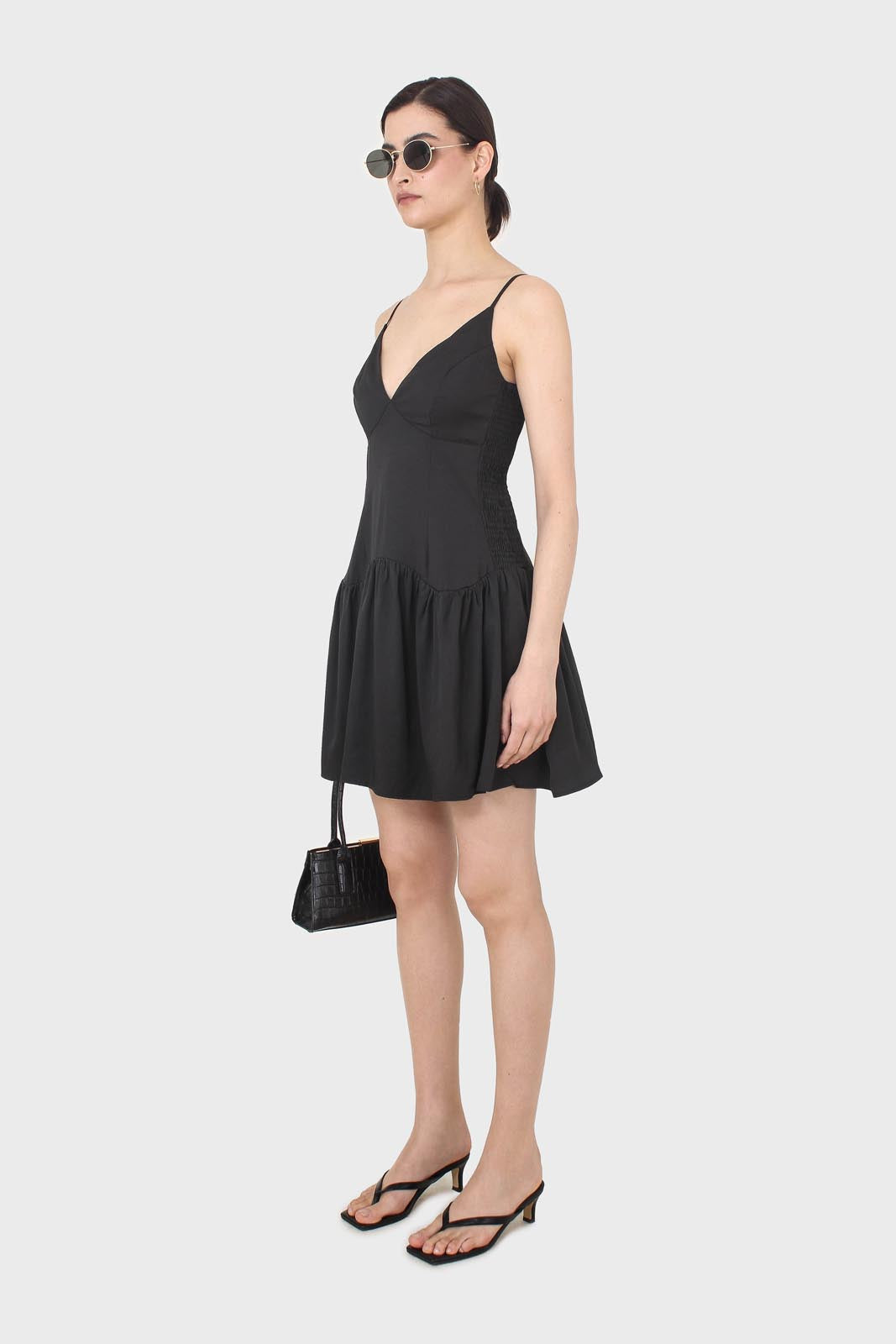 Black spaghetti strap tie back mini dress