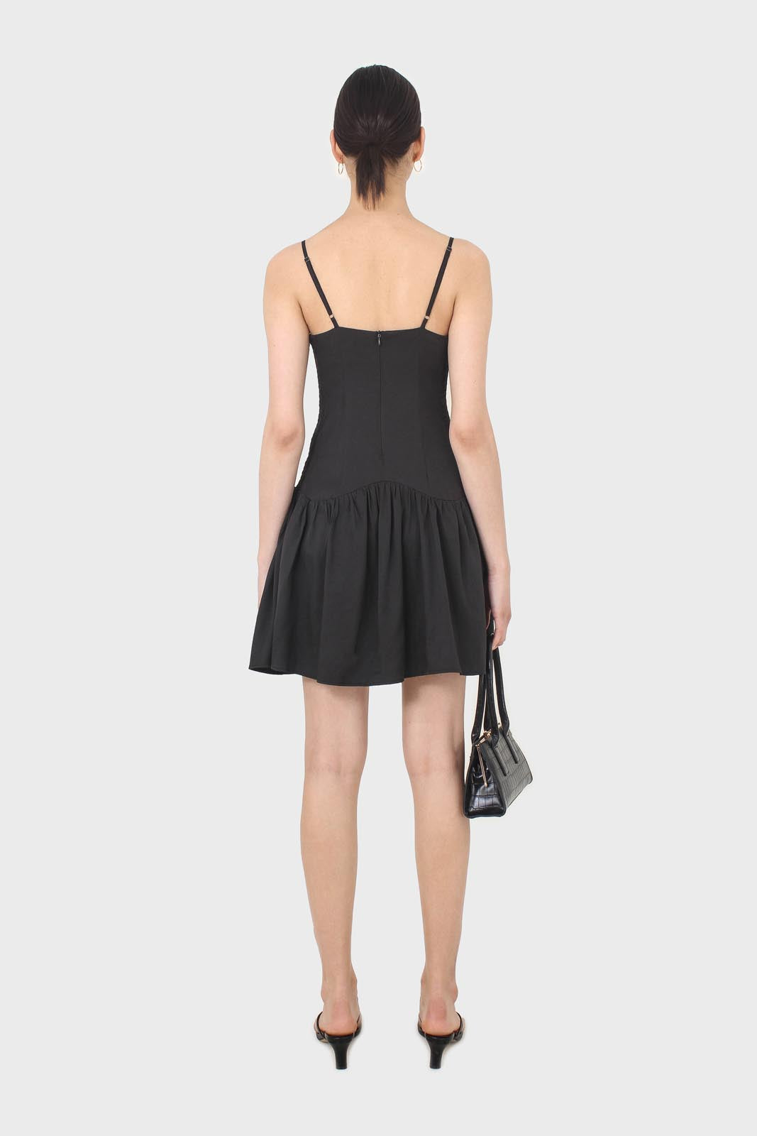 Black spaghetti strap tie back mini dress
