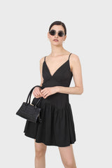 Black spaghetti strap tie back mini dress