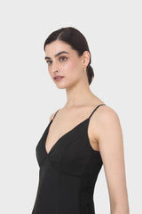 Black spaghetti strap tie back mini dress