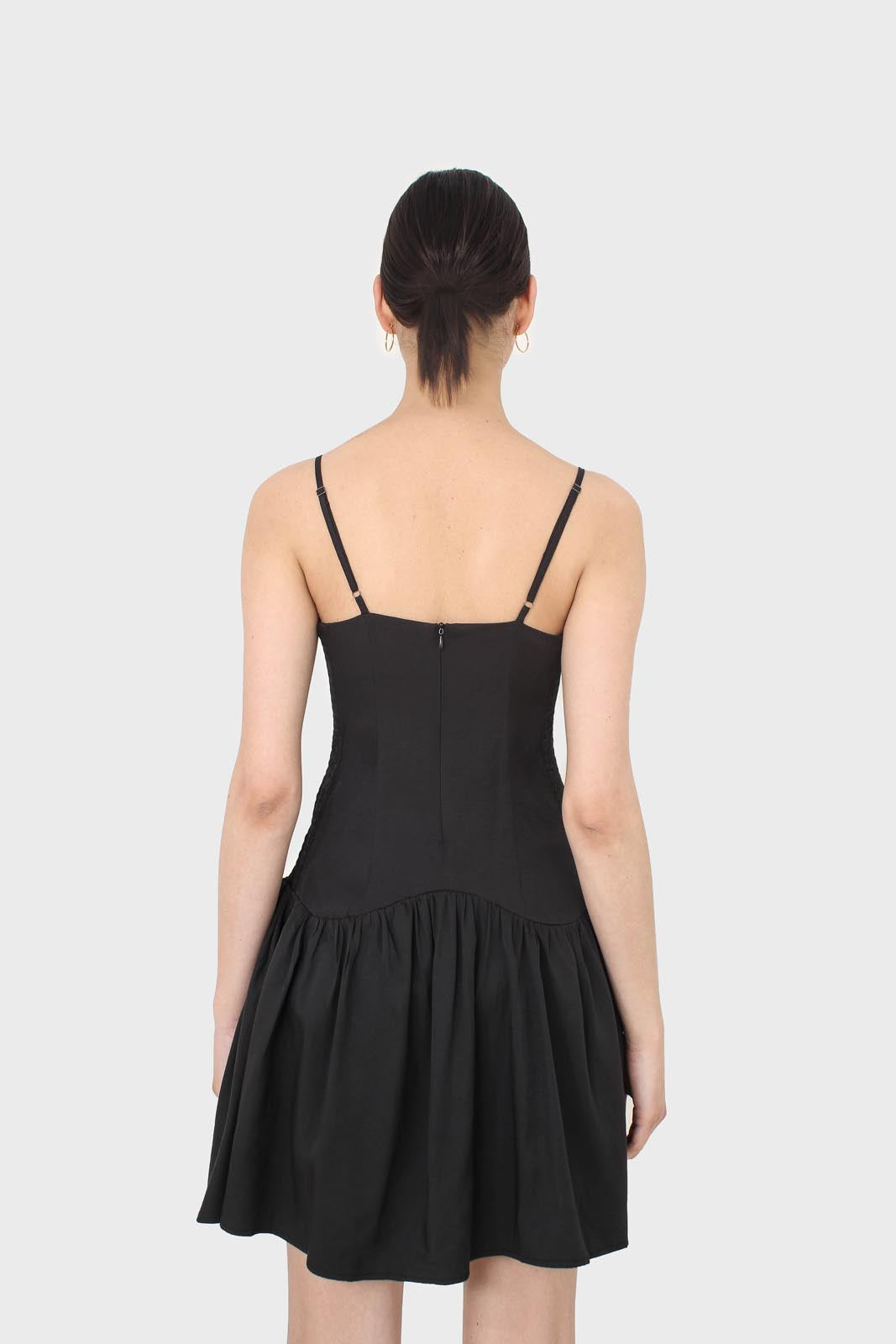 Black spaghetti strap tie back mini dress
