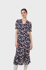 Navy pink and ivory floral tie back dress