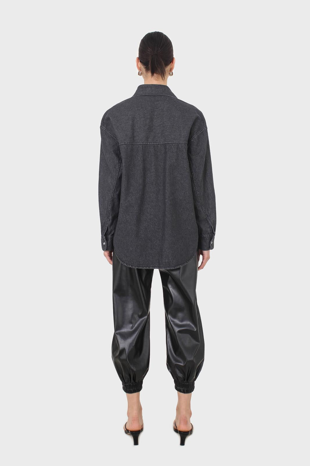 Black denim patch pocket shirt