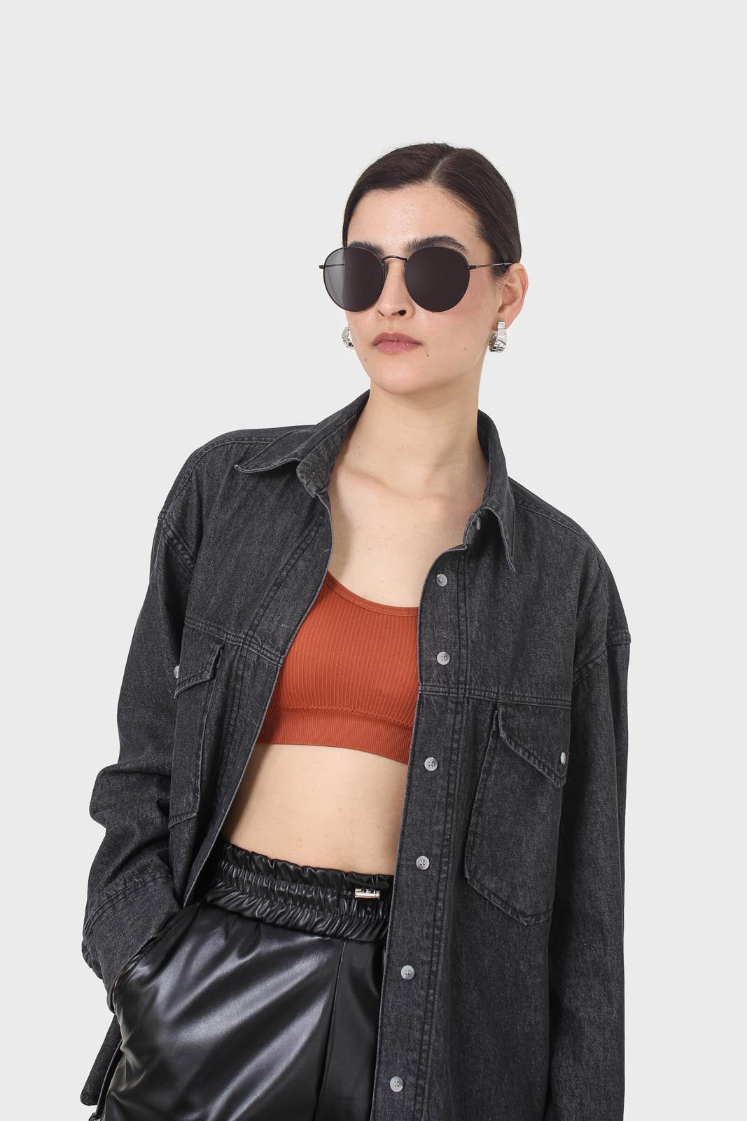 Black denim patch pocket shirt