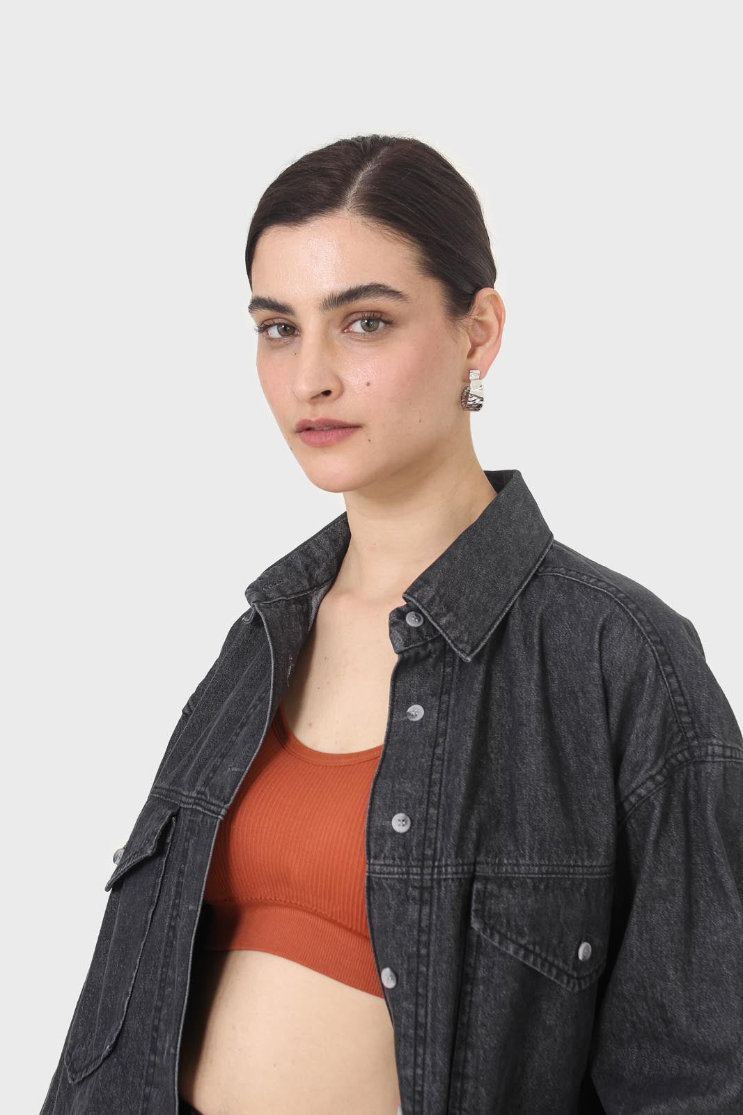Black denim patch pocket shirt